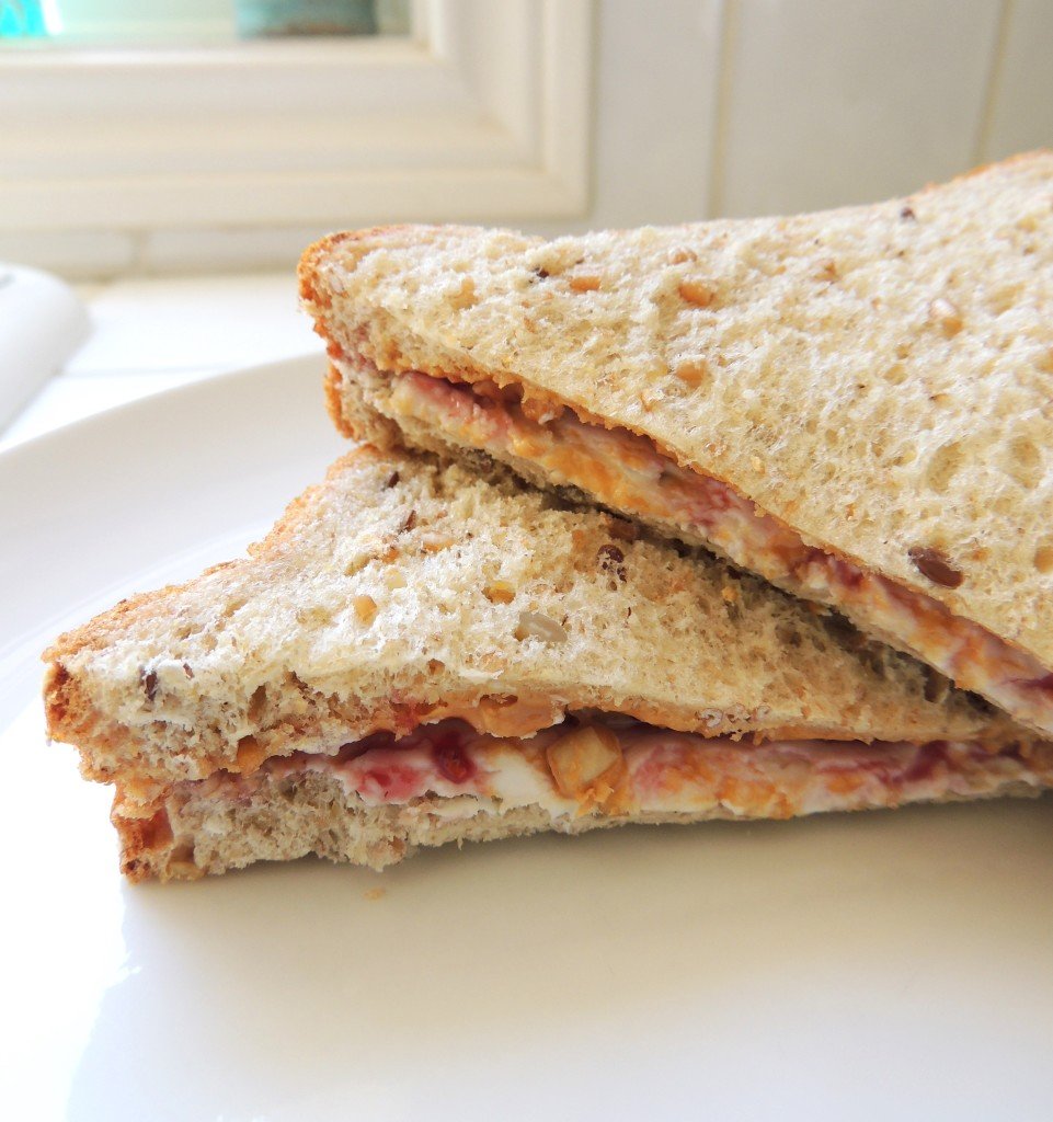Peanut Butter, Raspberry Jam & Cream Cheese Sandwich Living Healthy