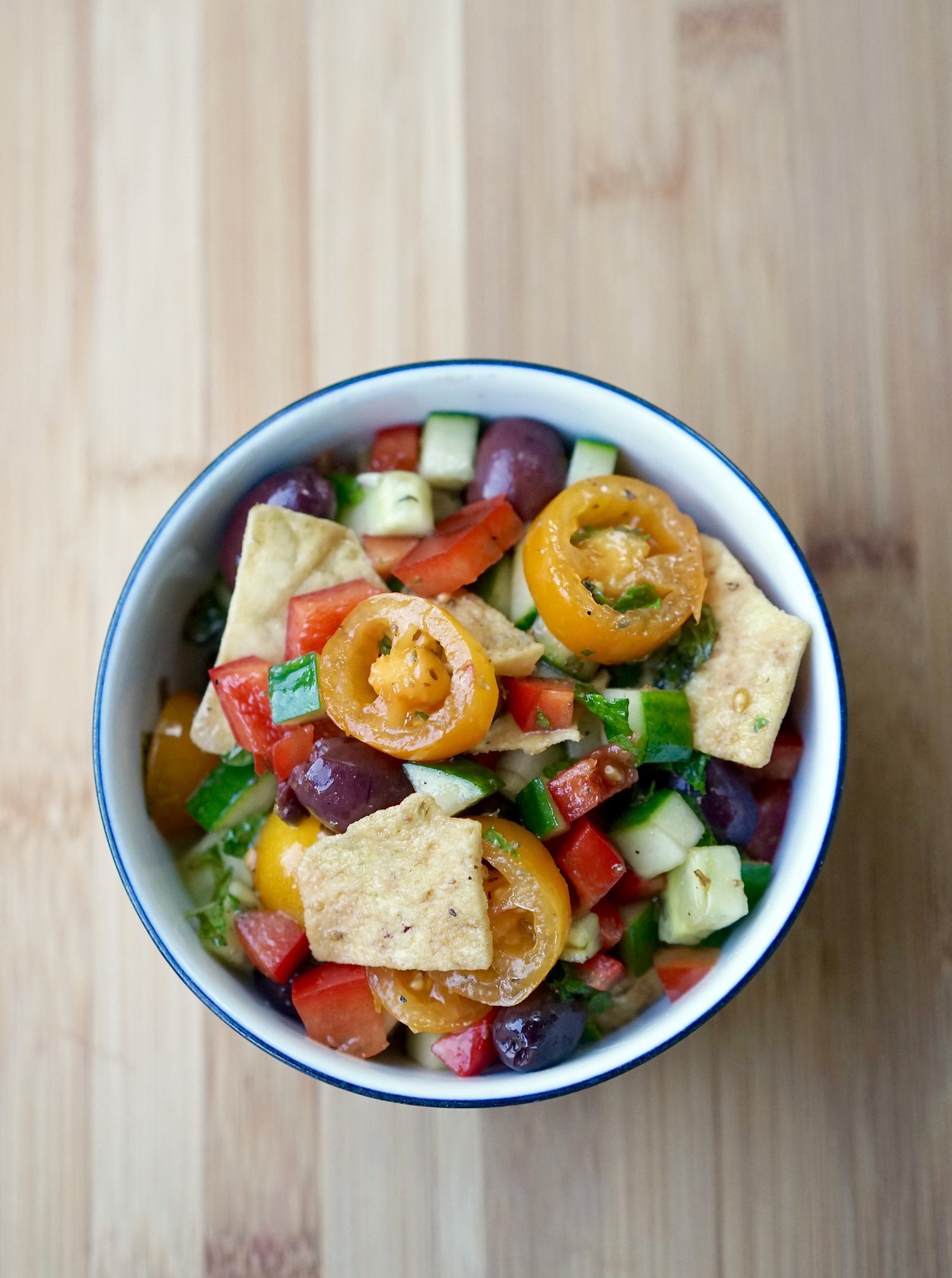 Vegan Greek Salad with Pita Chip Croutons Living Healthy in Seattle
