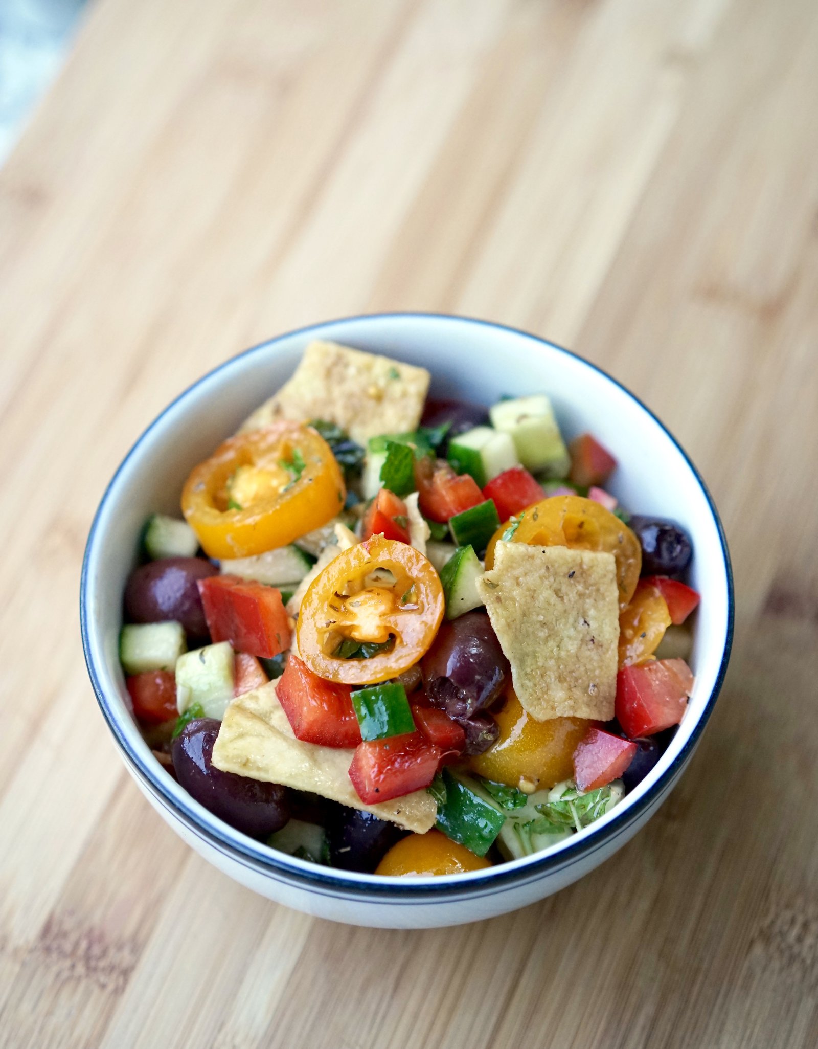 Vegan Greek Salad with Pita Chip Croutons Living Healthy in Seattle